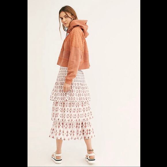 FREE PEOPLE Womens Cha Cha Tiered Cotton Midi Patterned Printed Skirt Size 0 - Picture 3 of 9